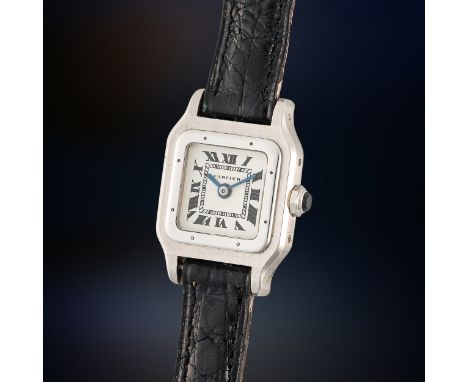 A FINE & RARE LADY'S PLATINUM CARTIER PARIS SANTOS DUMONT WRIST WATCHCIRCA 1967Movement: 18J, manual wind, signed Cartier, ca