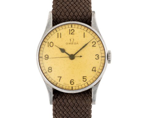 A GENTLEMAN'S BRITISH MILITARY FLEET AIR ARM OMEGA RAF PILOTS WRIST WATCH CIRCA 1939, REF. 2292Movement: 16J, manual wind, ca