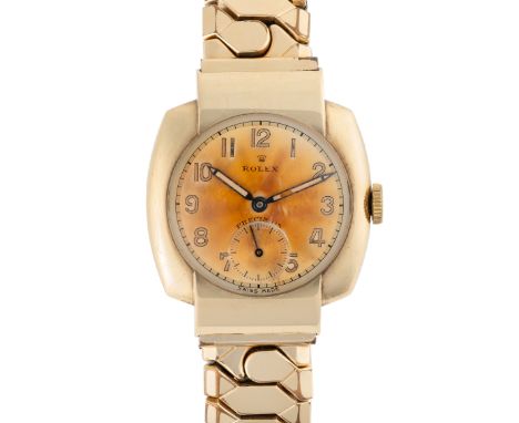 A RARE GENTLEMAN'S SIZE 9CT SOLID GOLD ROLEX PRECISION WRIST WATCHCIRCA 1933, REF. 2546 WITH HOODED LUGS Movement: 17J, manua