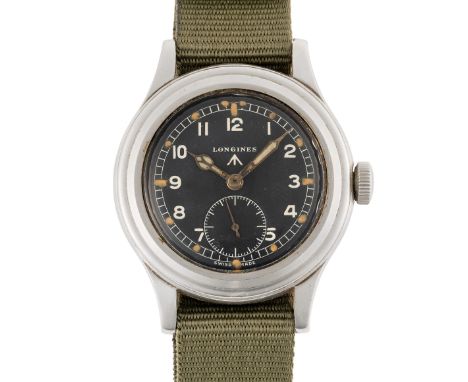 A GENTLEMAN'S STAINLESS STEEL BRITISH MILITARY LONGINES W.W.W. WRIST WATCH CIRCA 1945, PART OF THE "DIRTY DOZEN"Movement: 15J