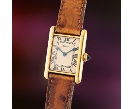 A VERY RARE GENTLEMAN'S SIZE 18K SOLID GOLD CARTIER LONDON TANK JC EXTRA PLATE WRIST WATCHCIRCA 1971Movement: Manual wind, ca