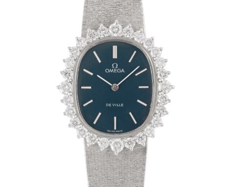 A LADY'S FINE 18K SOLID WHITE GOLD & DIAMOND OMEGA GENEVE BRACELET WATCHCIRCA 1972, REF. 8283Movement: Manual wind, cal. 625,