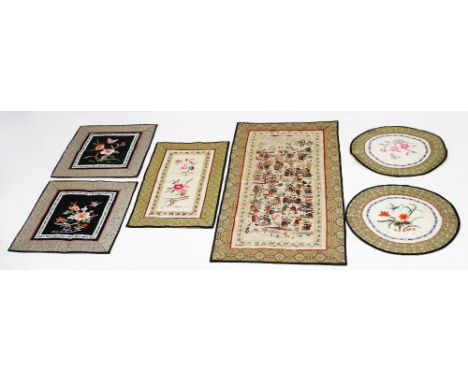  A small collection of Chinese textiles which were made for market in the mid 19th century. A larger item depicting Chinese m
