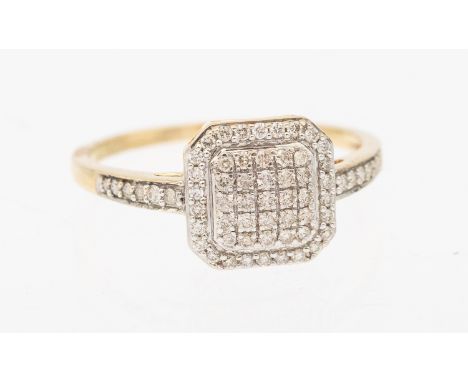 An Australian diamonds, diamond and 9ct gold ring, comprising cushion cluster of claw set round brilliant cut diamonds, total