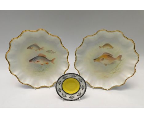 A pair of early 20th Century Royal Doulton hand painted plates of fish by T.Wilson for Davies Collamore &amp; Co Ltd, Fifth A