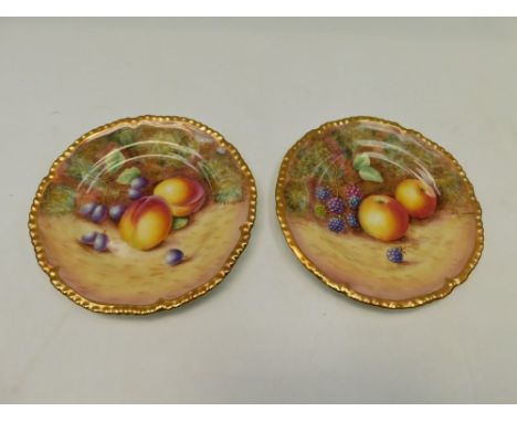 2 Royal Worcester Mid 20th Century rope edged Tea plates , decorated with fruits both signed P English, Factory marks to back