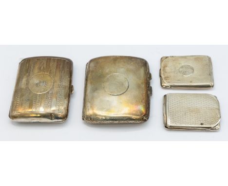 A George V silver cigarette case, engine turned decoration and scrolled foliage border, hallmarked by AE Lee, Birmingham, 191