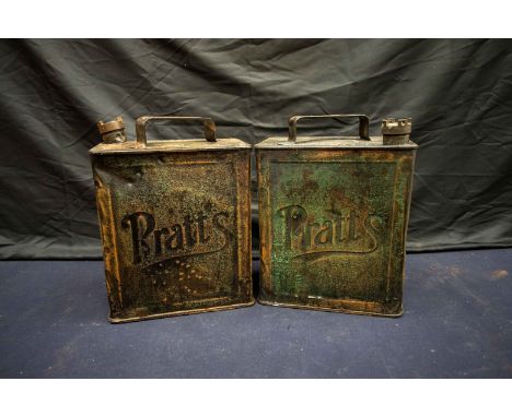 Pratt's: A pair of vintage Pratt's petrol cans. In need of a clean. Please assess photographs.
