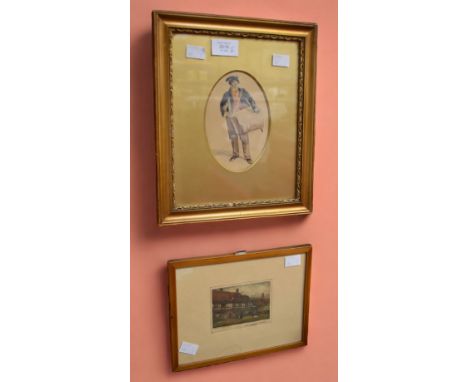 Late 19th Century water colour of a Victorian shoe shine lad, in gilt frame along with an early 20th Century etching of St Wi