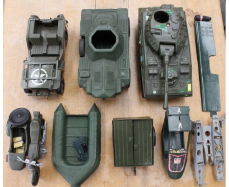  Action Man: A collection of seven Action Man unboxed vehicles to include: Tank, Jeep, Motorcycle and Sidecar, Helicopter, an