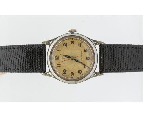 Rolex- a gentleman's vintage chrome plated Rolex wristwatch, comprising a silvered signed dial with Arabic numbers, blue stee