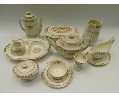 A large early 20th Century Copeland Spode dinner, coffee and tea service "Buttercup pattern" to include coffee pot, teapot, c