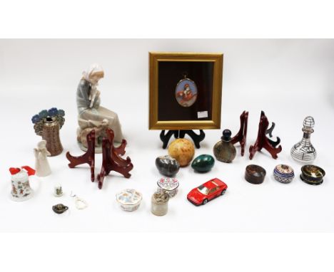 Collector's lot to include: Lladro ceramic figure "Jealousy aka Devotion" model of a girl with lamb and dog together Isle of 