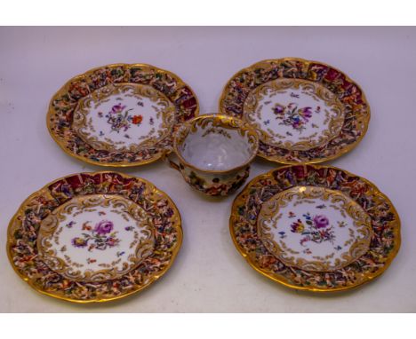 A 19th Century Italian Capo-di-Monte tea and coffee service comprising six coffee cups, six breakfast cups, twelve saucers an