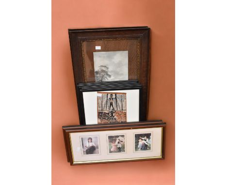 A small collection of prints to include; two 19th century framed and glazed prints titled The Stag at Eve and Setting Sun, a 