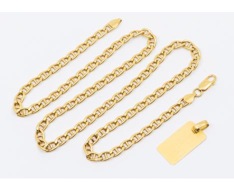 An Italian mariner link 18ct gold chain, width approx width approx 5mm, length approx 60cm, weight approx 24gms, suspending a
