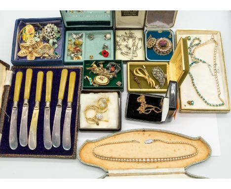 A collection of costume jewellery and watches, including a yellow metal chain probably 9ct gold, weight approx 5.6gms along w