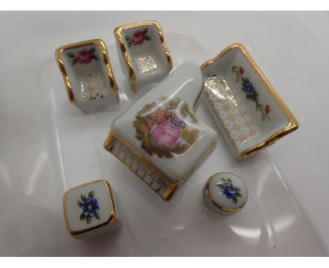 Miniature Limoges ceramic floral painted three piece suite and piano