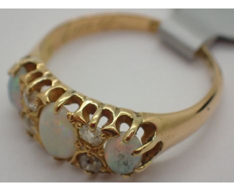 18ct gold Edwardian 1906 opal and diamond ring size N