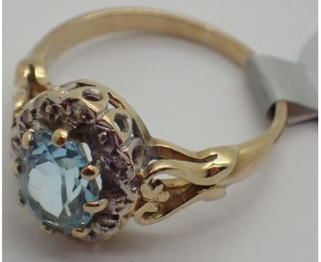 9ct gold aquamarine and diamond ring size J / K