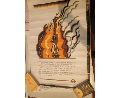 Vintage London Underground poster being a reprint of a classic Fire of London poster by Edward McKnight Kauffer from 1922
