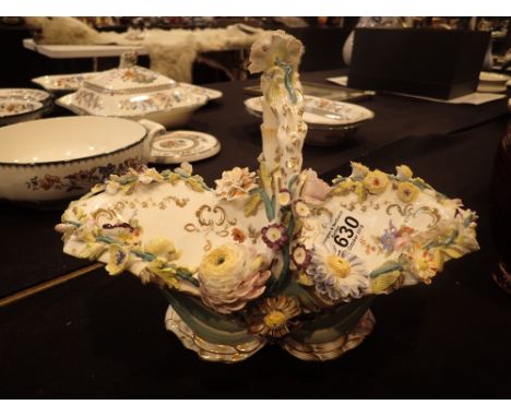 19thC continental ceramic basket with floral decoration