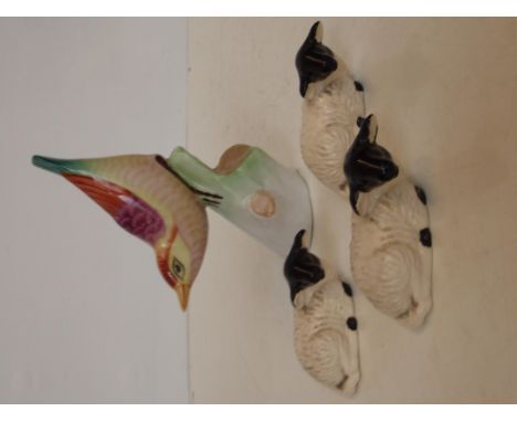 Hollohaza Hungary bird together with three ceramic sheep