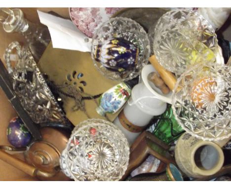 Large box of miscellaneous glass and ceramic to include Cloisonne