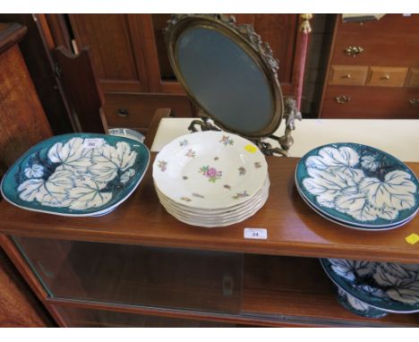 A set of eight Herend dinner plates with floral decoration 26cm diameter, a matching set of six side plates 20.5cm diameter a