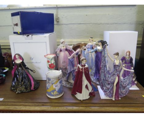 Royal Worcester figures: 'Branwen Daughter of Llyr' limited edition, Dancing by Moonlight limited edition, The Queens 80th Bi