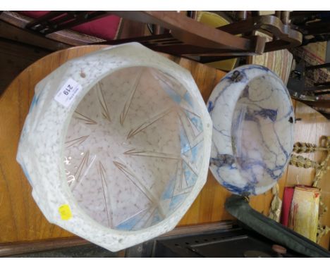Two 1930s marble effect glass ceiling light shades, 36cm wide