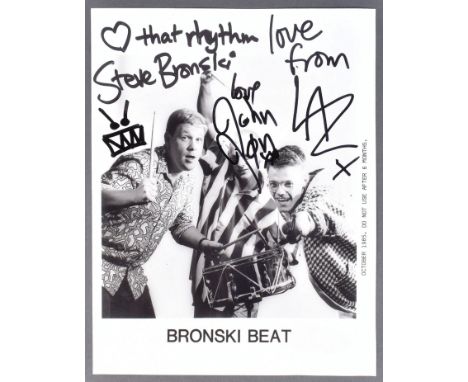 Bronski Beat -&nbsp;British synth-pop band formed in 1983 - vintage autographed black and white 8x10" record promo photo date