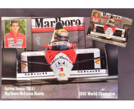 Formula One - Ayrton Senna (1960-1994) - McLaren-Honda Racing Driver - scarce autographed A3 sized 1980s large format poster,