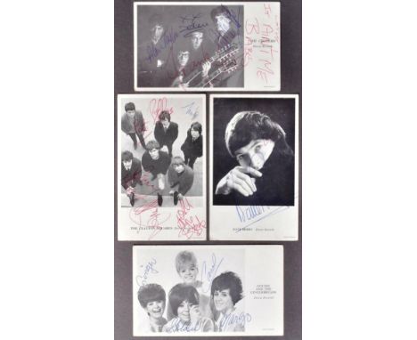 1960s Music Autographs - a collection of x4 original Decca Records 6x4" promotional postcards for 1960s bands, each signed, i