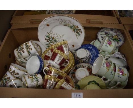 Three part tea services one having an autumnal theme and 18 pieces, an Old Paris part tea service with 16 pieces and an H-O.C