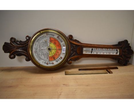 A vintage oak banjo barometer having hand painting to face AF.