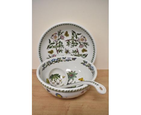 A large Portmeirion Botanic Garden bowl, ladle and salad dish.