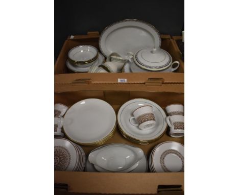 Four combined part tea/dinner services in two cartons including Royal Doulton Berkshire, Noritake Progression, Legendary by N