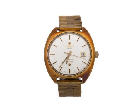 TISSOT, SEASTAR GOLD PLATED AUTOMATIC WRIST WATCH, the round dial with baton hour markers, outer seconds track in black, 36mm