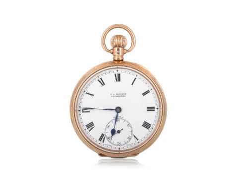 ZENITH, NINE CARAT GOLD OPEN FACE POCKET WATCH, the round enamel dial with Roman hour markers, outer railroad seconds track i