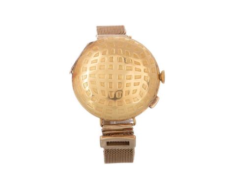 EIGHTEEN CARAT GOLD CASED MANUAL WIND WRIST WATCH, the round enamel dial with Arabic hour markers, outer railroad seconds tra