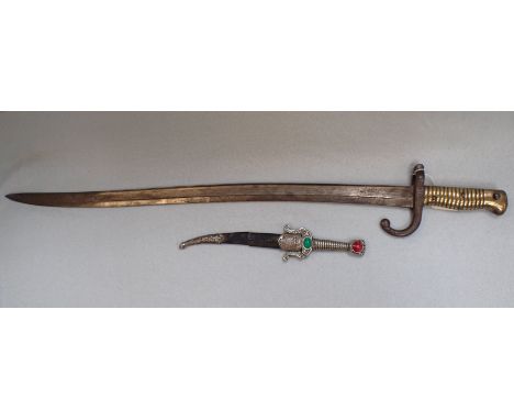 A FRENCH 1892 BAYONET, STAMPED T67165 and a small reproduction dagger
