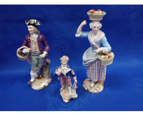 TWO 'MEISSEN' CERAMIC FIGURES &amp; ANOTHER (damage)
