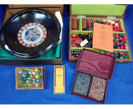 A VINTAGE K &amp; C LTD. ROULETTE WHEEL, bezique a games compendium, an R. Journet 'Bowling green puzzle' (containing mercury