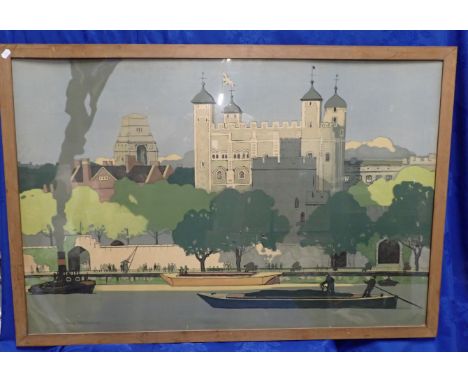 NORMAN WILKINSON THE TOWER POSTER Designed for the LMS Railway in the 1930s, this example without text framed for display in 