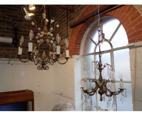 A GILT-METAL SIX-LIGHT CHANDELIER 20th century, with cut glass rosettes, 50cm high x 49cm wide, together with another gilt-me
