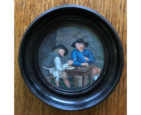 A 19th century portrait miniature of Dutch figures smoking in a tavern. BOOK A VIEWING TIME SLOT ON OUR WEBSITE FOR THIS LOT.