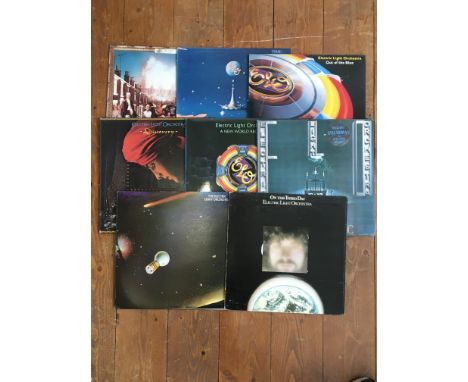 Nine LP records by Electric Light Orchestra. BOOK A VIEWING TIME SLOT ON OUR WEBSITE FOR THIS LOT. IMPORTANT: Online bidding 