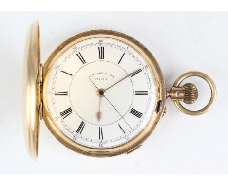 An Edwardian 18ct gold keyless wind hunting cased gentleman's centre stop seconds pocket watch, the three-quarter plate free 