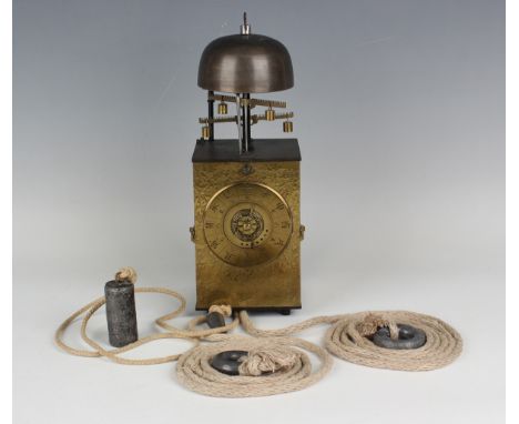 A rare Japanese brass and iron 'yagura dokei' lantern alarm wall clock by Hanbei Tsunefusa Murakami of Kyoto, circa 1790-1830